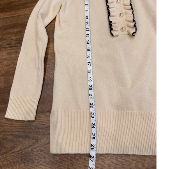 Tory Burch EMILY Cashmere Sweater Gold Logo Pearl Button Front Ivory White XS - Picture 11 of 12